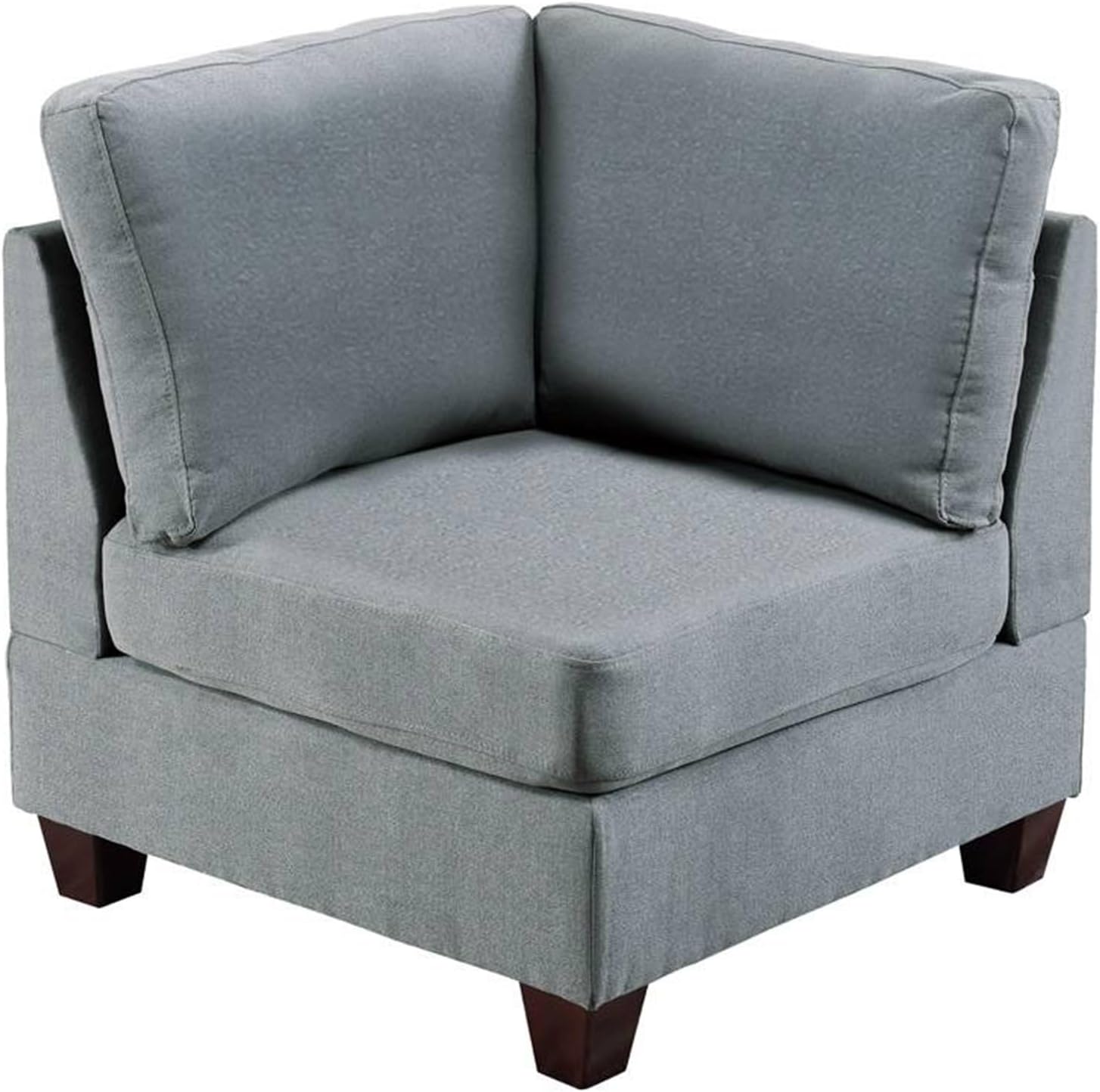 Living Room Furniture Corner Wedge Grey Linen Like Fabric 1Pc Cushion Wedge Sofa Wooden Legs