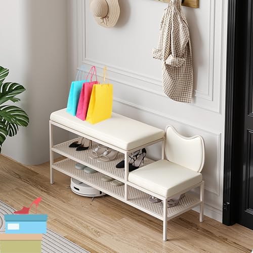 Entryway Shoe Storage Bench Rack Shoe Organizer Ottoman Bench for Front Door Entrance Shoe Cabinet Bedroom End of Bed Bench with Padded Seat for Entryway Balcony Living Room Foyer(Cream white,100cm/39