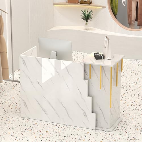 Modern Reception Desk Counter Table,Reception Room Front Desk with Lockable Drawer & Open Shelves,Cash Register Stand Retail Counter Receptionist Desk for Salon Checkout Office Lobby Shop Restaurant