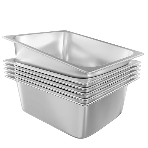Stainless Steel Pan 6-Pack 6 Inch Deep Full Size Pans Catering Storage Metal Food Pan Commercial Steamer Pan Food Catering Trays for Hotel Steam Table Tray for Food Warmer