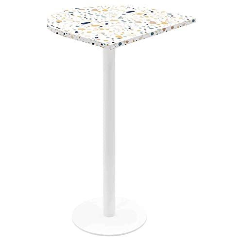 Semicircle Terrazzo Pub Bar Table, Small Kitchen Table Cake Table with Metal Frame for Dining Room, Apartment, Coffee Shop, Lounge, Party/Easy to Install