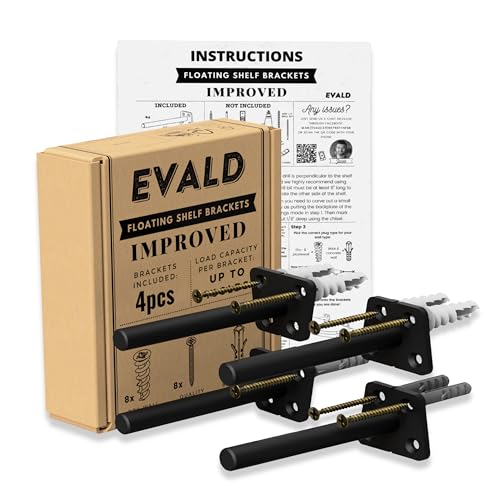 EVALD Heavy Duty Floating Shelf Bracket | 6-Inch Floating Mantel Mount, Blind Shelf Supports, and Anchors | Floating Shelf Hardware for Home and Office Decor | Fireplace Mantel Brackets (4 Pack)