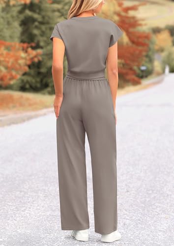 PRETTYGARDEN Women's Summer Two Piece Outfits Tracksuit Twist Front Crop Tops T Shirts Wide Leg Pants Matching Lounge Sets