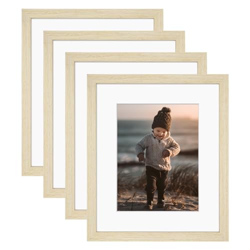 KINLINK 8.5x14 Picture Frames Natural Wood Frames with Acrylic Plexiglass, Tabletop and Wall Mounting Display, Set of 4