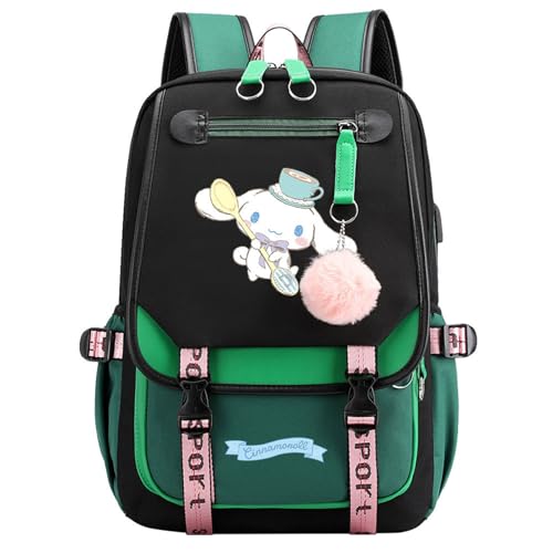 Novelty Graphic Knapsack-Cinnamoroll Casual Backpack Lightweight Sturdy Daypack with USB Charging/Headphone Port