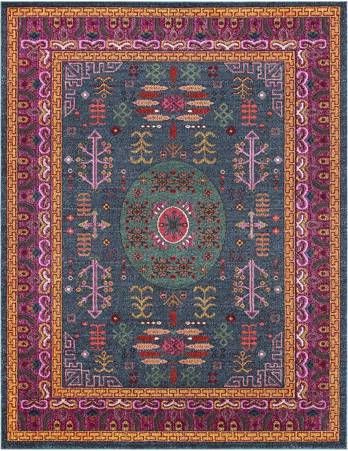 Hauteloom Cleveland Khotan Boho Vintage Living Room Bedroom Area Rug - Traditional Oriental Bohemian Abstract Style - Pink, Green, Purple, Red, Colorful - 5'3