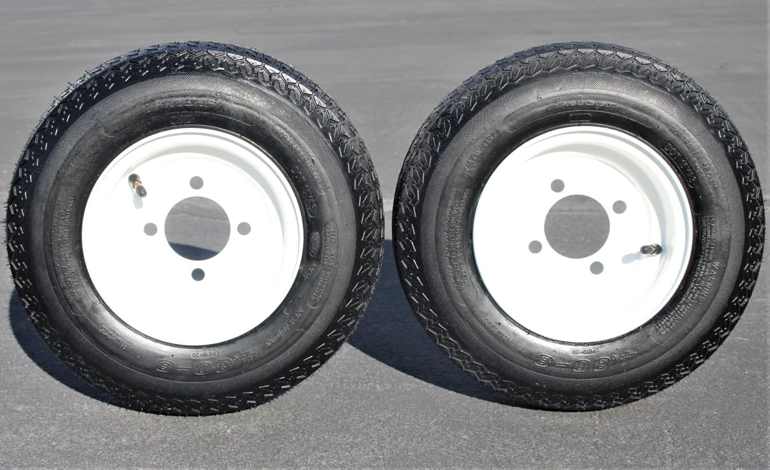2-Pack Antego Trailer Tire on Rim 480-8 4.80-8 Load C 4 Lug White Wheel