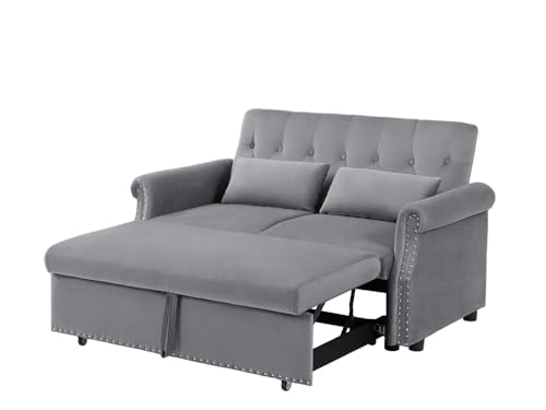 GIA 3 in 1 Convertible Sofa, Multi-Functional Velvet Sleeper Couch Pull-Out Bed for Living Room, 55