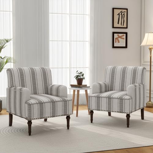Accent Chair, Mid Century Modern Comfy Armchair for Living Room, Linen Fabric Single Sofa Lounge for Reading Bedroom Apartment Waiting Room with Wood Legs