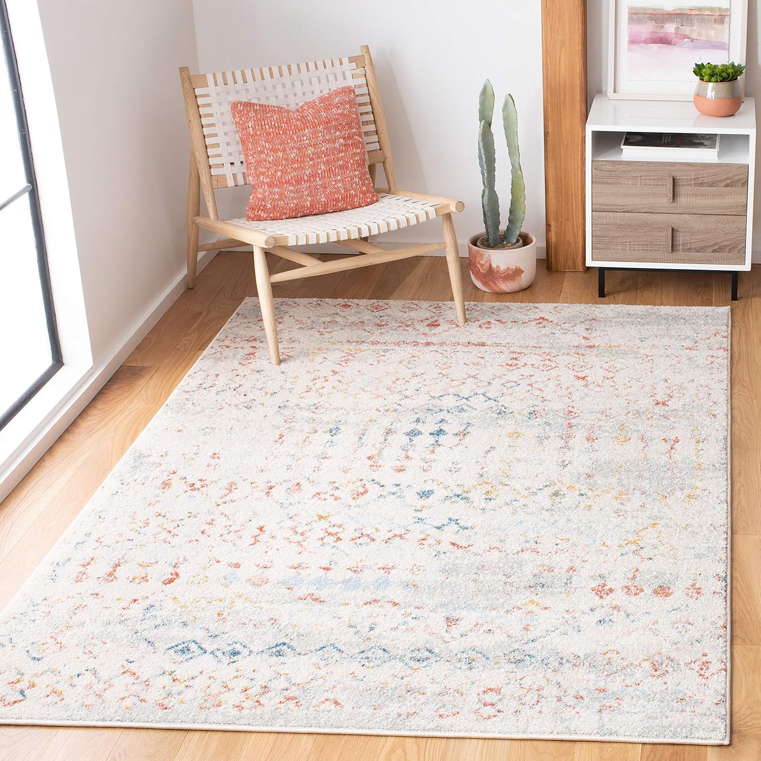 SAFAVIEH Tulum Collection Area Rug - 9' x 12', Ivory & Pink, Moroccan Boho Distressed Design, Non-Shedding & Easy Care, Ideal for High Traffic Areas in Living Room, Bedroom (TUL240D)