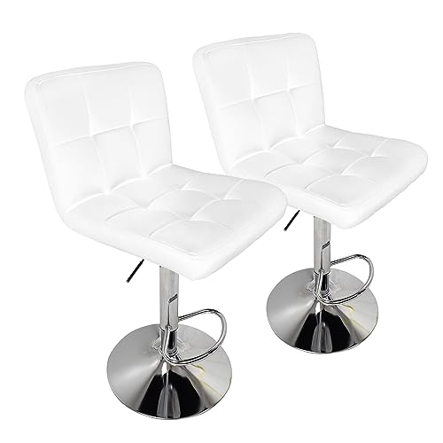 Extra Large Faux Leather Barstools SET of 2 - Adjustable Counter Height Armless Chairs with Larger Base, Swivel Stool for Bar, Living Room, Dining Room - GREY