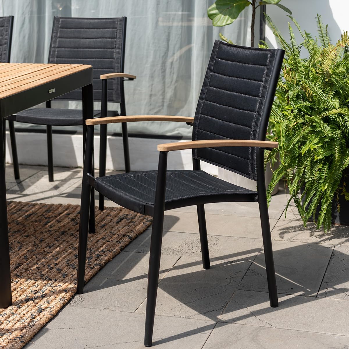 Brampton Lerus 5-Piece Wood Patio Furniture Certified Teak | Ideal for Backyard, Outside Table and Chairs, Round Outdoor Dining Set for 4, Black