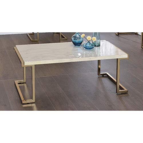 Knocbel Contemporary Coffee Table for Living Room, Faux Marble Top & Metal Base, 44