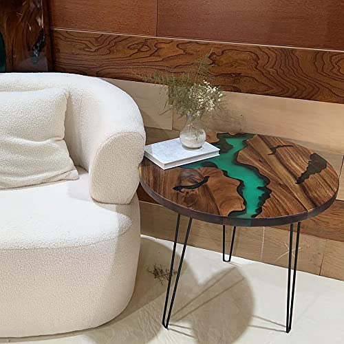 Modern Round Coffee Table with Blue Epoxy Home Furniture Household Essential Coffee Table Sturdy Wooden, Resin Console Table Accent Piece for Your Living Room and Office