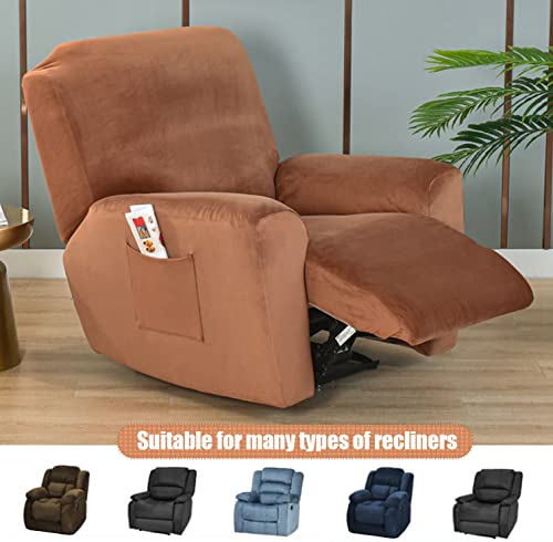 Luxurious Velvet Lazy Boy Recliner Cover, 4 Pieces Recliner Slipcover High Stretch Recliner Couch Cover with Side Pocket Washable Furniture Protector for Living Room -Purple-One Size