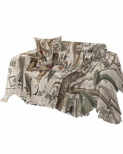 Owl Grey Sofa Cover Couch Covers for 3 Cushion Couch Throw Couch Cover with Tassel Soft Sofa Slipcover Vintage Floral Leaves Birds on Branch White Couch Furniture Protector for Dog Pet 71