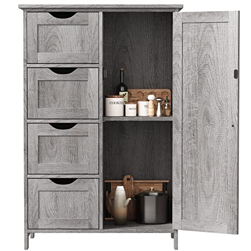 Irontar Bathroom Floor Cabinet, Bathroom Cabinet, Storage Cabinet with 4 Drawers and Adjustable Shelf for Entryway Storage, Home Office Furniture, Black CWG005B