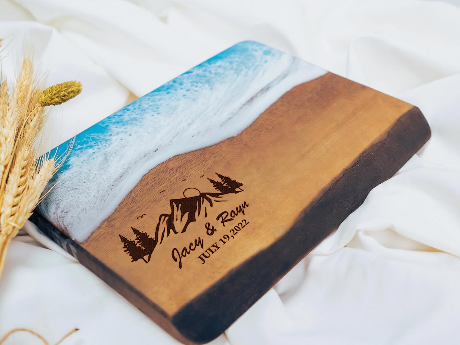 Resin Walnut Live Edge Charcuterie Cheese Board, Custom Beach House Decor, Custom Cutting Board Housewarming Gift, New House Gift, New Home Christmas Gift