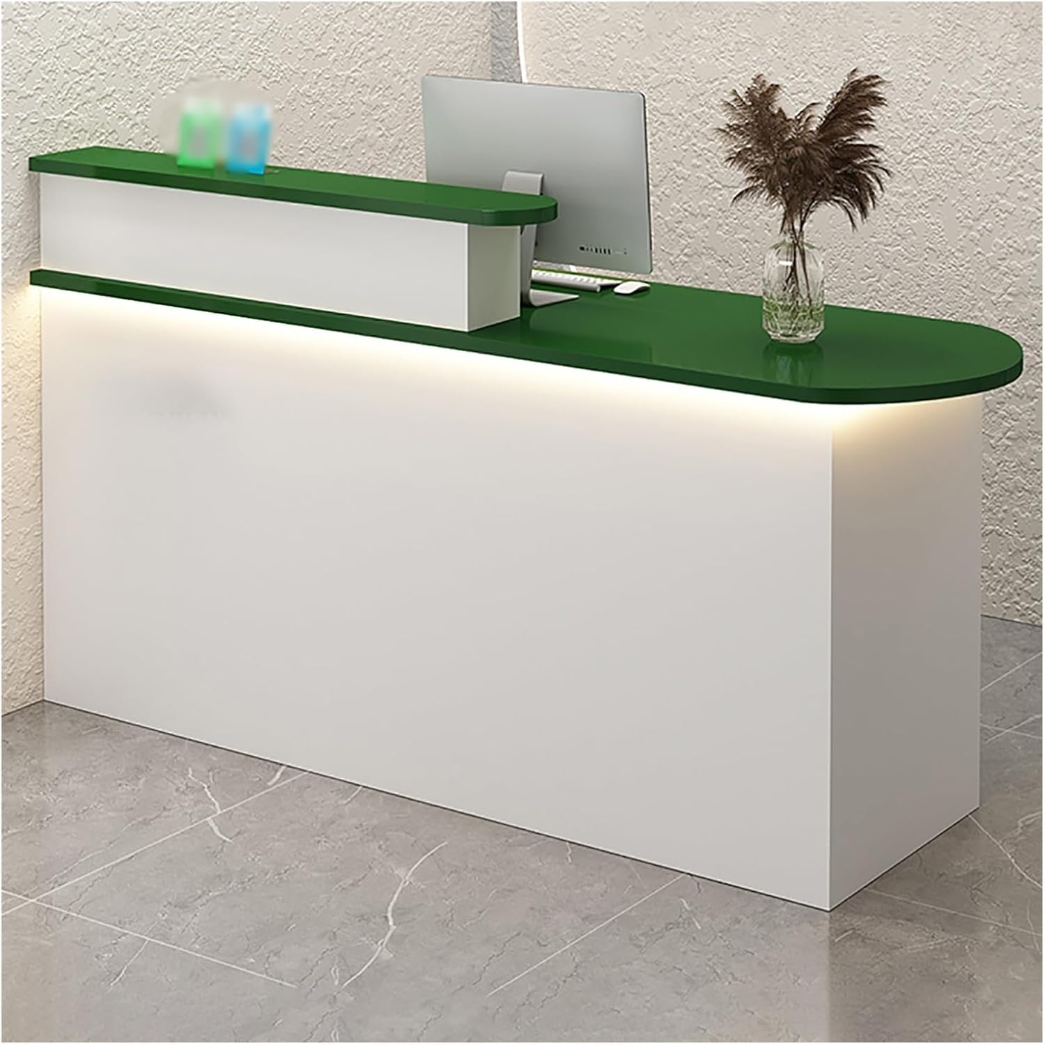 Office Reception Counter Desk with LED Lights, Front Counter Desk with Lockable Drawer, Retail Counter Checkout, Cashier Desk, for Lobby Retail Clothing Salon Shop Hotel (K 2)