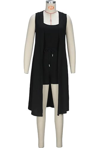 Womens Shorts Set 3 Piece Outfits Summer Lounge Travel Set Ribbed Long Cardigan Crop Tank Tops Casual Sweatsuit Sets