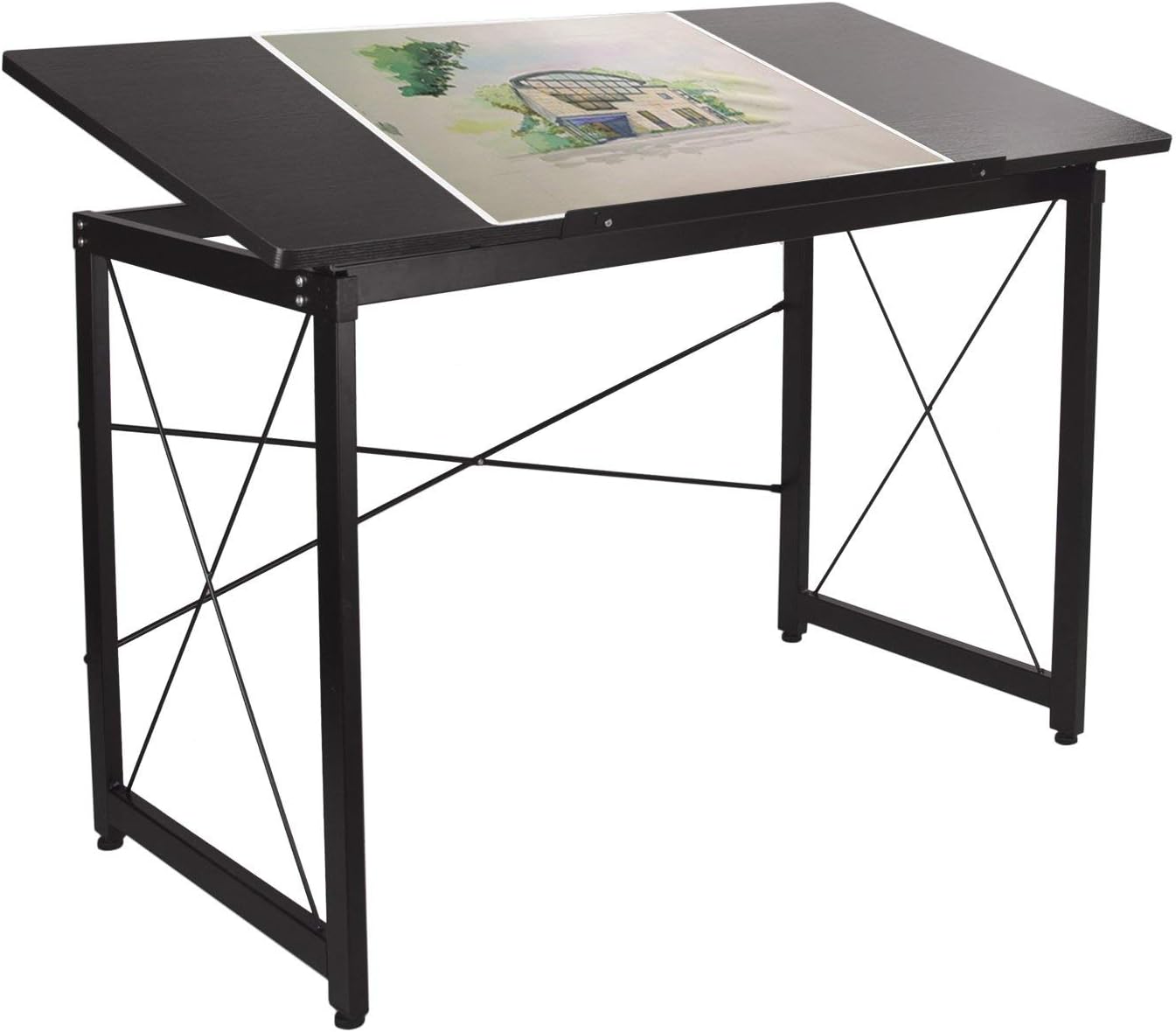 Drawing Desk Drafting Table Tiltable 47''x 24'', Wood Surface Craft Station Versatile for Painting Writing Studying and Reading (Black)