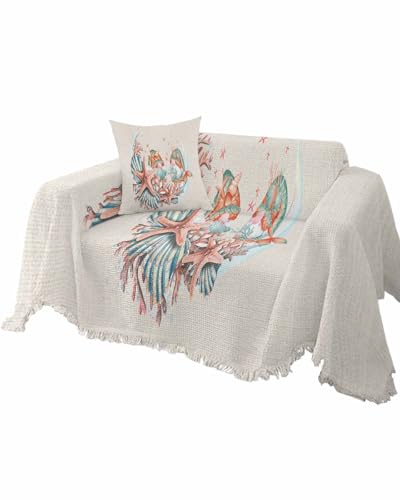 Summer Starfish Red Sofa Cover Couch Covers for 3-4 Cushion Couch Throw Couch Cover with Tassel Soft Sofa Slipcover Ocean Gnome Conches White Couch Furniture Protector for Dog Pet 71