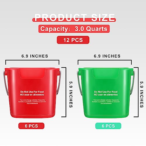 12 Pcs 3 Quart Cleaning Bucket Small Sanitizing Square Bucket Detergent Pail for Home Office Commercial Restaurant Kitchen Bathroom School (Red)