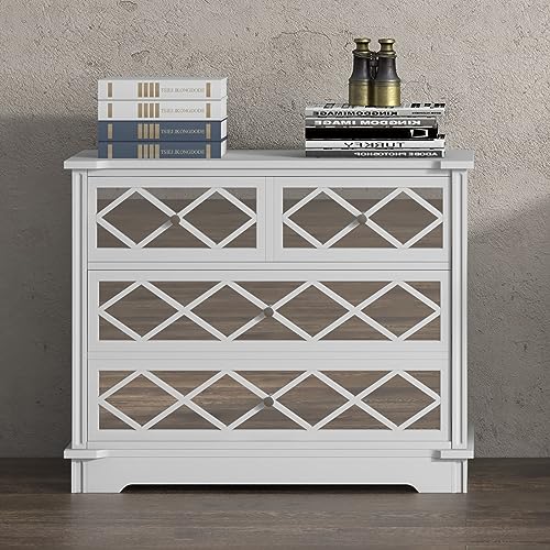 GAOMON 4 Drawer Dresser White, Sideboard Buffet Cabinate, Mid-Century Storage Cabinate with Wide Storage Space for Living Room, Bedroom, Dinning Room, Entryway Hallway
