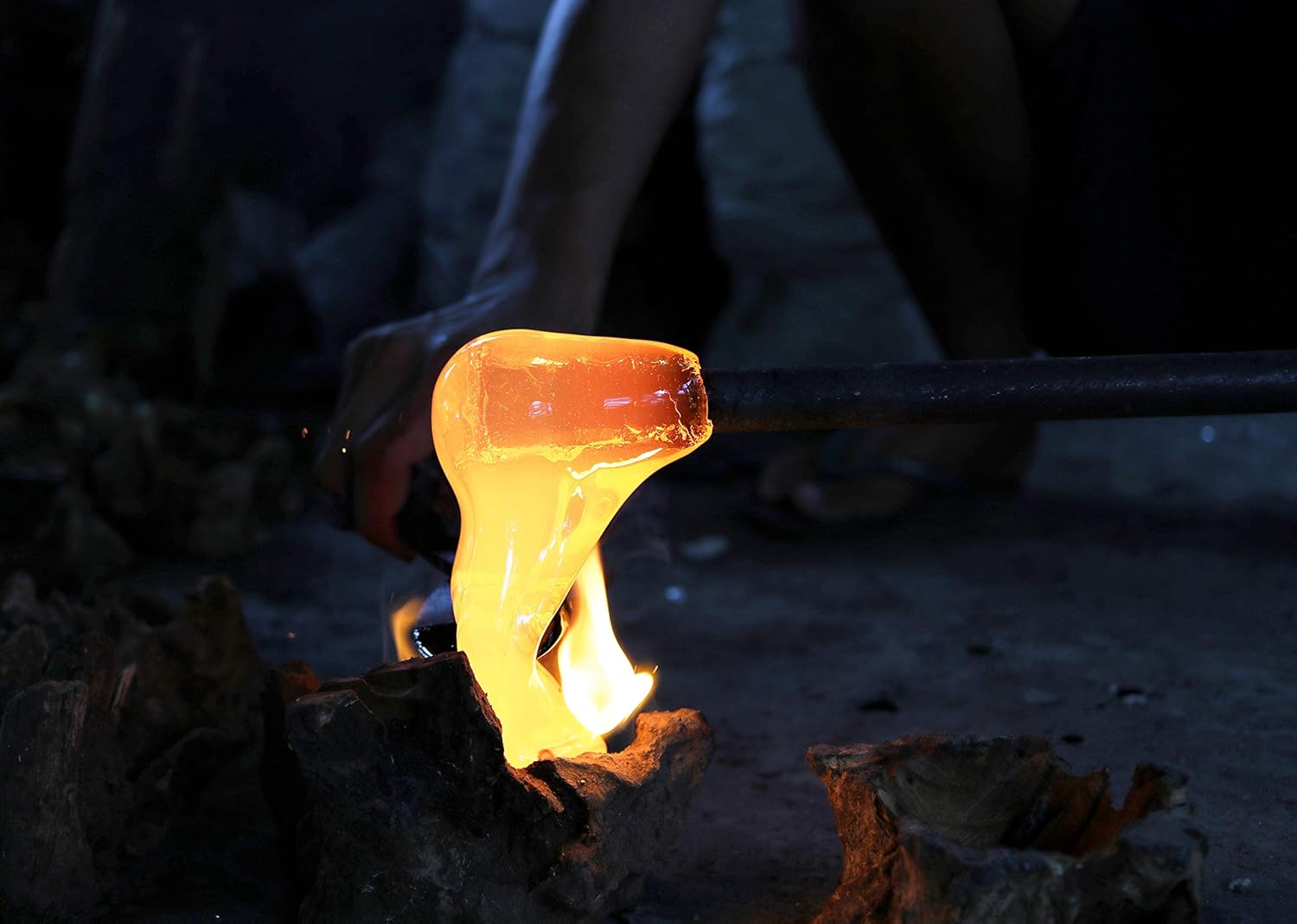 Cohasset Gifts 652-2 Cohasset Double Molten Candle Holder, Natural Wood and Recycled Glass