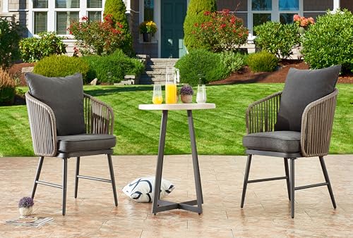 3 Pieces Patio Set Outdoor Wicker Small Patio Balcony Chairs Set Rattan Conversation Furniture Sets for Backyard, Balcony and Apartment with Side Table (Brown Table)
