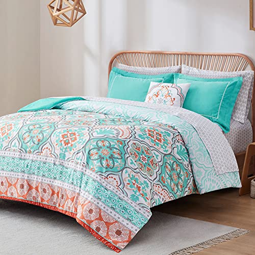 Degrees of Comfort Purple Comforter Set,Queen Boho Bedding Sets with Sheets,Bohemian Microfibe Bed in A Bag with Side Pockets, Matching Decorative Pillow, 8 Piece