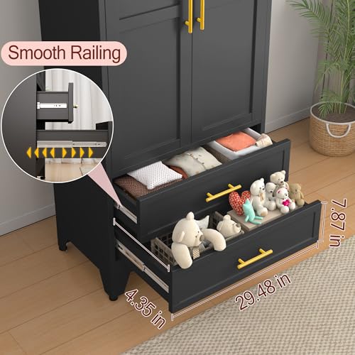 Metal Wardrobe Closet with 2 Doors & 2 Drawers, 71