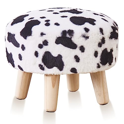 Cpintltr Round Footstool Ottoman Rabbit Wool Mushroom Stool Solid Wood Stool Small Upholstered Ottoman Shoe Changing Foot Stool Step Stool Sofa Footrest Stool for Living Room Bedroom (Blue)