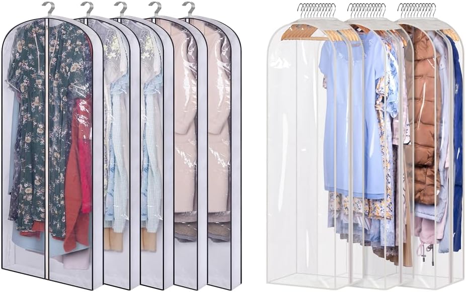 SLEEPING LAMB 60'' Long Hanging Garment Bags for Closet Storage Gusseted Clear Dress Bag for Clothes, Gowns, Coats, Suits, 10
