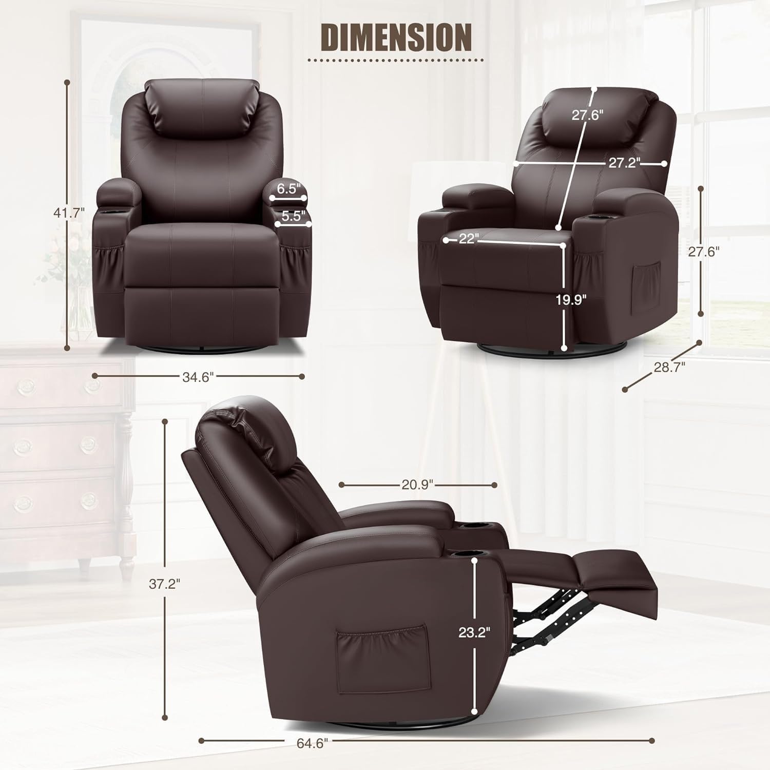 Power Rocker Recliner, Electric Rocking Recliners Chair for Small Spaces, Rocker Recliner Chair for Living Room, RV, Bedroom, Nursery