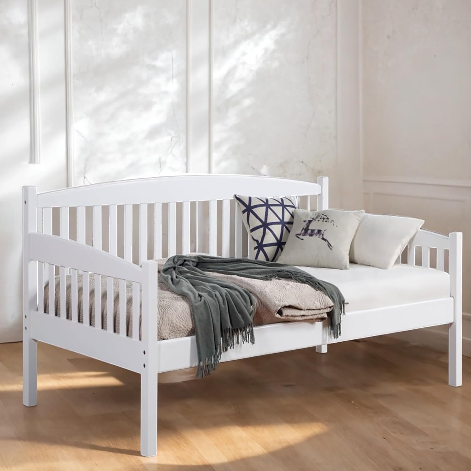 Full Size Day Bed,Small Couches for Small Spaces,Wood White Day Bed No Box Spring Needed for Living Room Bedroom Guest Room