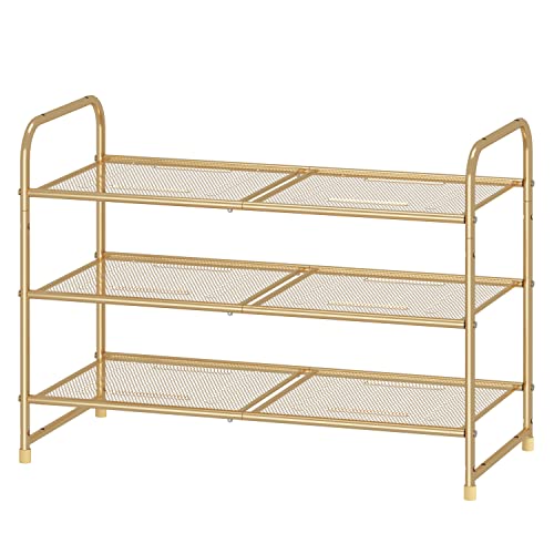 Simple Trending 5-Tier Stackable Shoe Rack, Expandable & Adjustable Shoe Shelf Storage Organizer, Metal Mesh, Gold