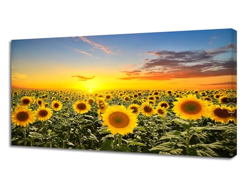 ZhongxingWL Wall Art Canvas Painting Beautiful sunset over sunflower field 1 Piece yellow sunflower canvas Picture Poster Print Framed and Stretched Ready to Hang for Living Room Bedroom Office