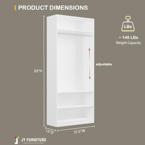 JY Furniture Armoire Wardrobe Closet, Particle Wood with Adjustable Shelves, Hanging Rod for Bedroom, Dressing Room, White (31.5