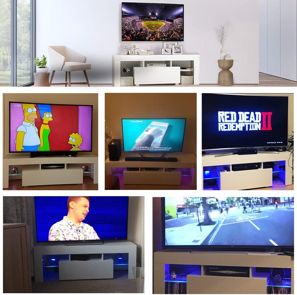 Modern TV Stand with LED Lights, High Gloss Television Stand Entertainment Center Console Table for Living Room, for 52