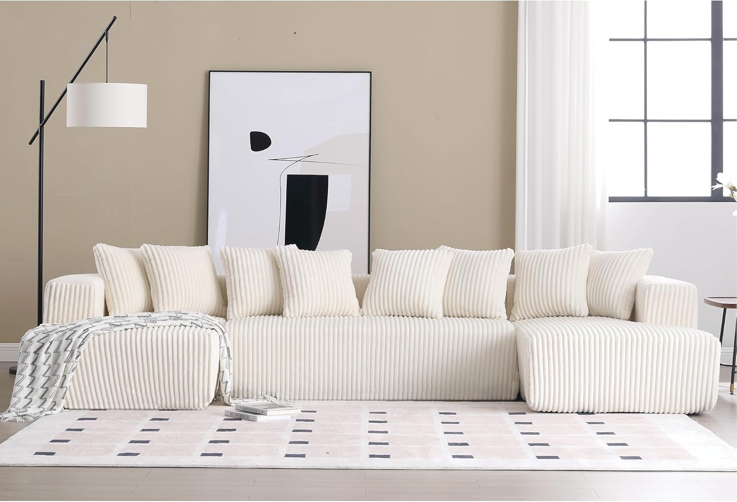 131'' Modular Sectional Couch, U-shaped sofa, Chaise Lounge, Striped fabric,Upholstered 4 Seater Couch for Living Room, Bedroom, Combination Sofa