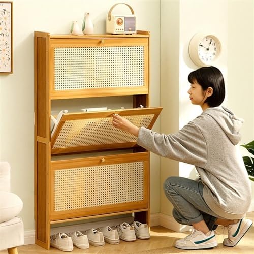 Shoe Storage Shelf Slim Shoe Storage Cabinet for Entryway, Bamboo Shoe Organizer with Flip Drawers, Free Standing Shoe Cabinet for Closet, Hallway Shoe Rack Organization Shelves