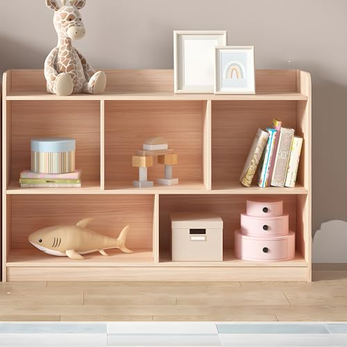 LITFAD Freestanding Kids Bookshelf Nordic Home Kids Storage Cubby Solid Wood Cubby Storage Bookcase Kindergarten Storage Cabinet Modern Display Shelf - Pine 79
