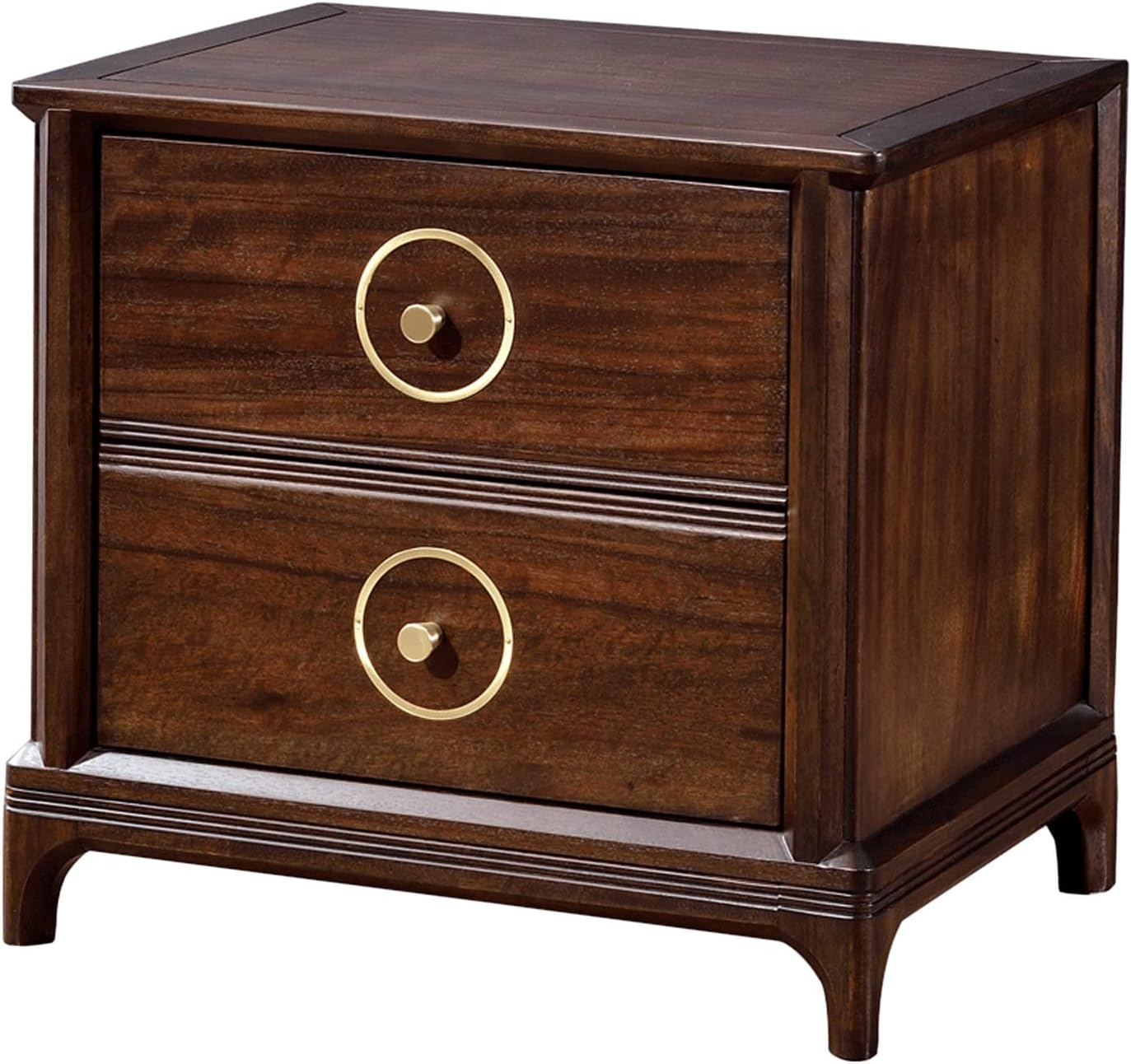 Light Luxury Nightstand, Chinese Style Bedside Table with 2 Drawer, Solid Wood Storage Cabinet, Night Stands Side Tables for Living Room Bedroom Furniture