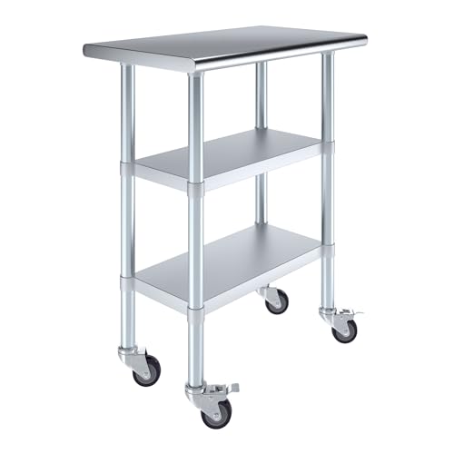 Stainless Steel Work Table Open Base & Wheels | NSF Kitchen Island Food Prep | Laundry Garage Utility Bench (36