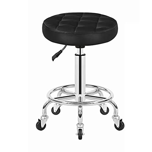 Counter Stools,Rolling Swivel Bar Stool with Wheels,Massage Salon Stool, Adjustable Hydraulic Stools PU Leather Bar Stool Shop Stool with Footrest Tattoo Facial Spa red（Blue）