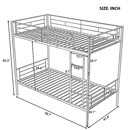 Durable Iron Convertible Bunk Bed - Streamlined Frame Design, Ideal Space Saver, Sturdy Support, Easy Assembly, Versatile Convertibility to Two Single Beds (White,Full XL over Queen)