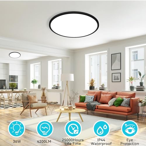 libtit 13 Inch Black Flush Mount Ceiling Light,3 Pack 3200LM 28W Ultra-Slim LED Ceiling Light,3000K/4500K/6000K Selectable Low-Profile Ceiling Light Fixture for Bedroom, Kitchen, LivingRoom
