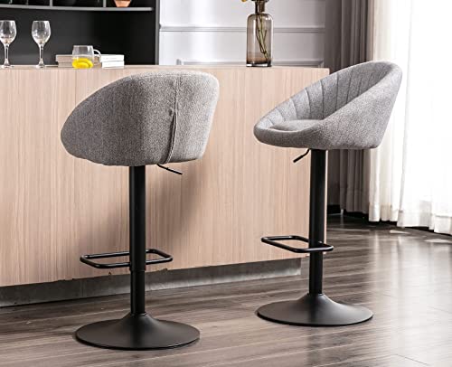Shunzhi Swivel Beige Bar Stools Set of 2 Modern Adjustable Counter Stools Upholstered Bar Chairs with Back/Metal Base for Dining Room/Kitchen Island/Home Bar, Terrycloth