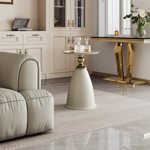 Luxury Round End Table, 15inch Iron Round Side Table Nightstand for Small Space, Modern Sofa Side Table Accent Table for Living Room Bedroom, Space Saving (Style 2-Blue)